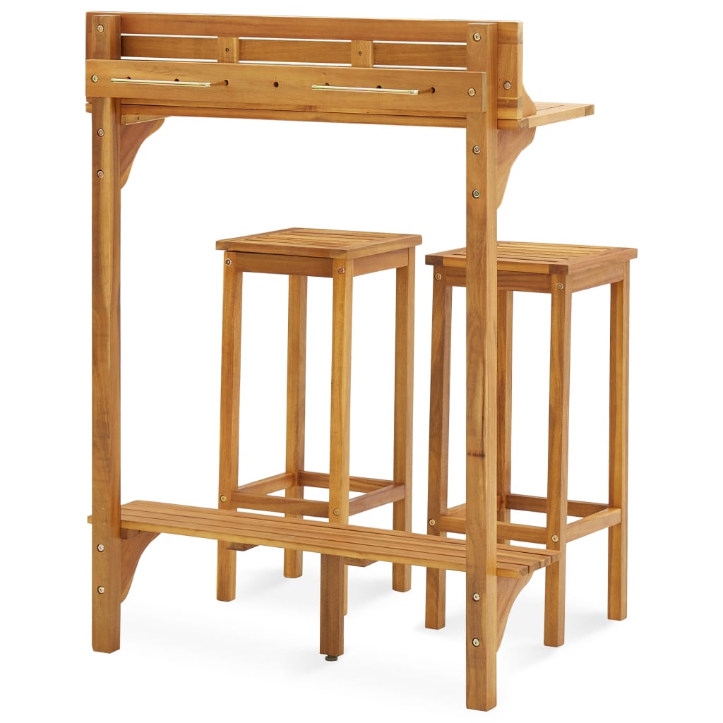 Balcony bar 3 pcs solid acacia wood