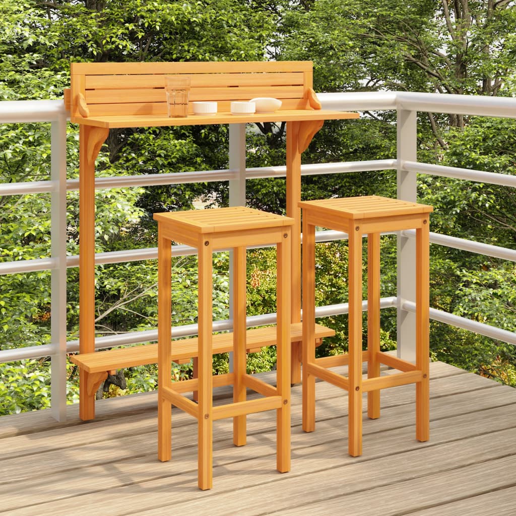 Balcony bar 3 pcs solid acacia wood