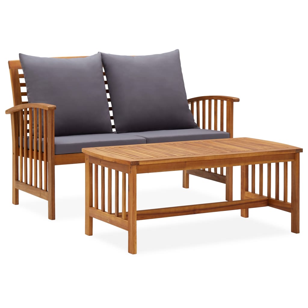 2 pcs garden furniture with solid acacia wood cushions