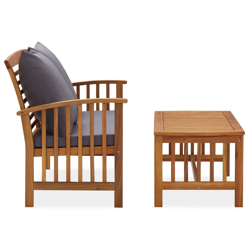 2 pcs garden furniture with solid acacia wood cushions