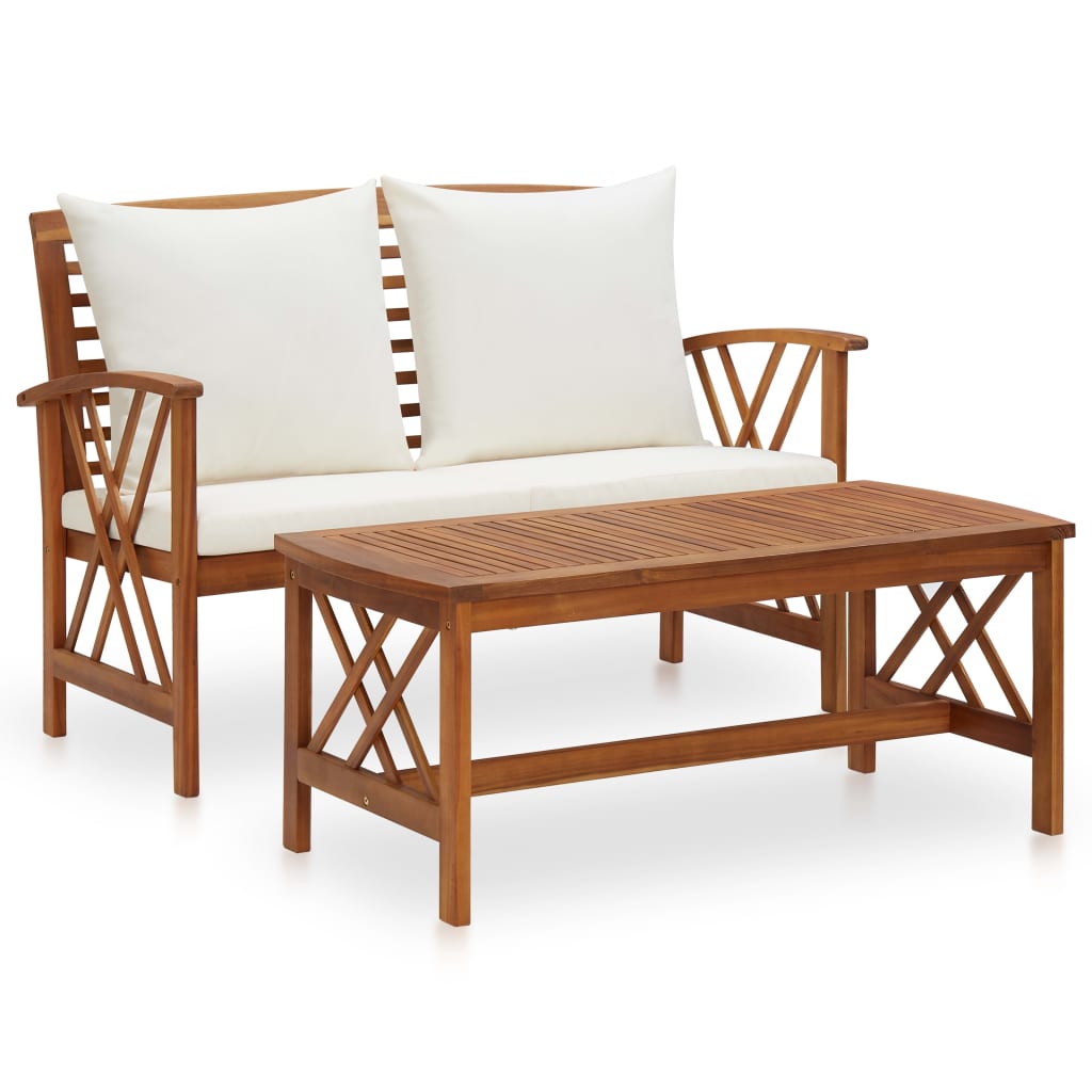 2 pcs garden furniture with solid acacia wood cushions