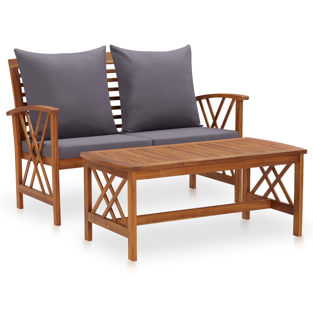 2 pcs garden furniture with solid acacia wood cushions