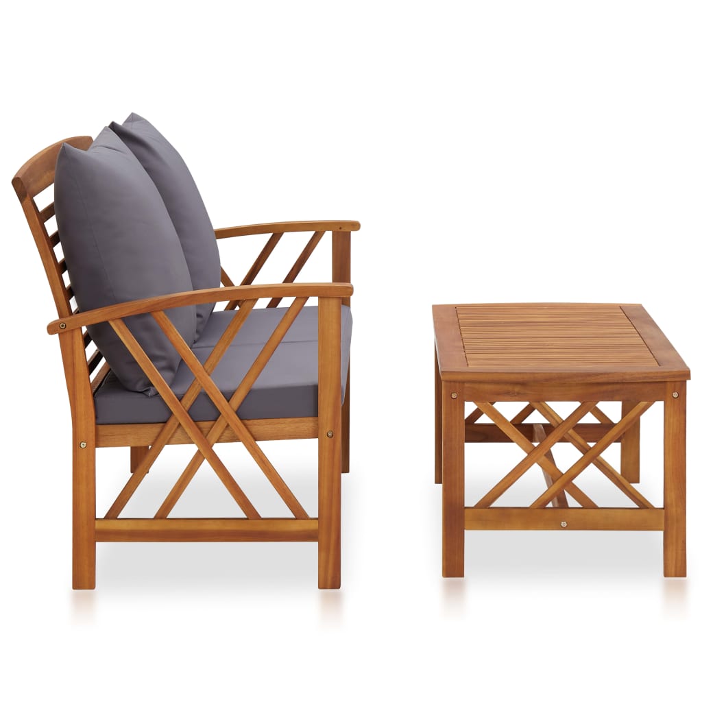 2 pcs garden furniture with solid acacia wood cushions