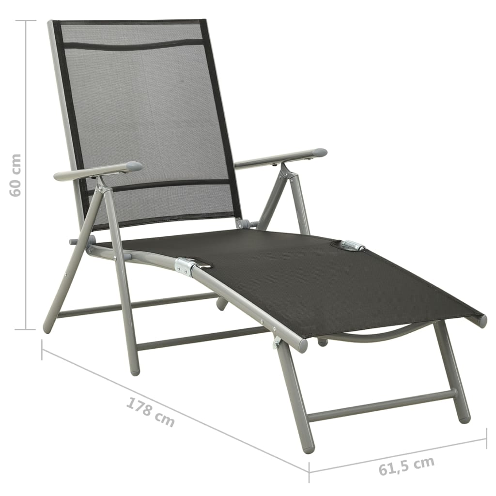 Chaise longue pliable Textilène et aluminium Noir et argenté