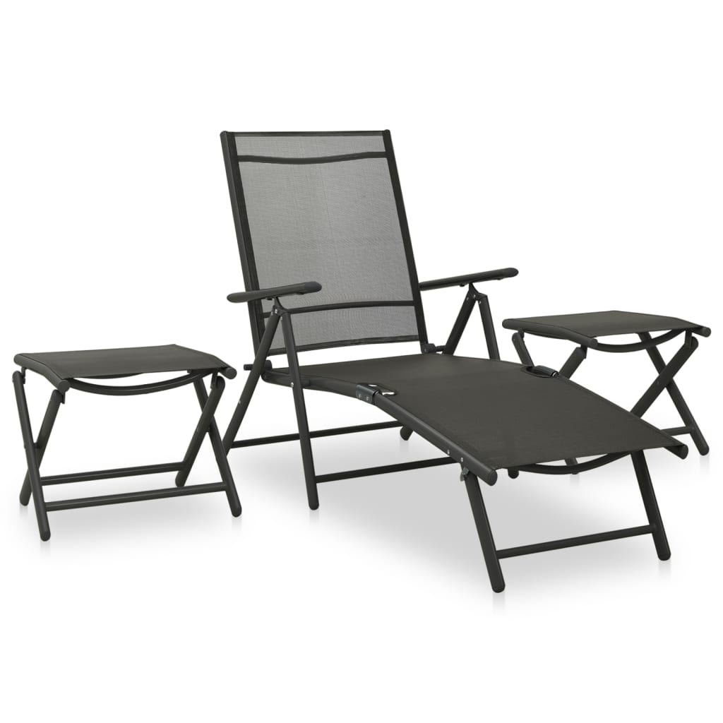 Salon de jardin 3 pcs Textilène et aluminium Noir