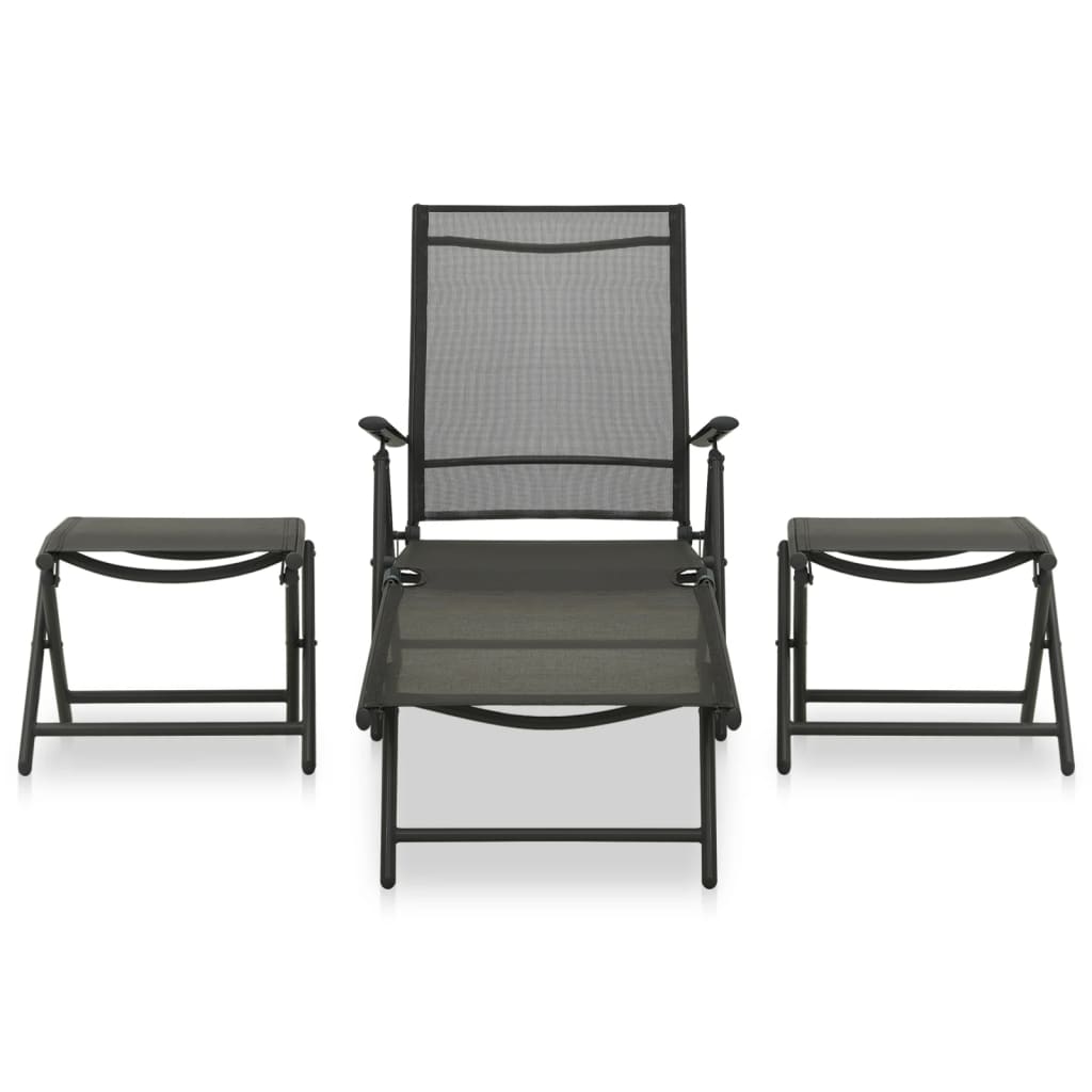 Garden furniture 3 pcs textilene and black aluminum