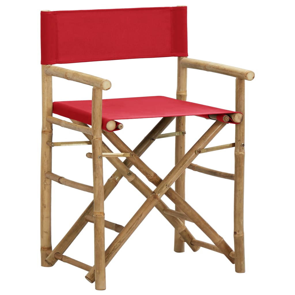 Chaises pliables de directeur 2 pcs Rouge Bambou et tissu