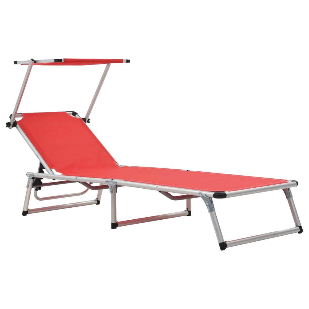 Foldable loungers and roof 2pcs aluminum red textilene