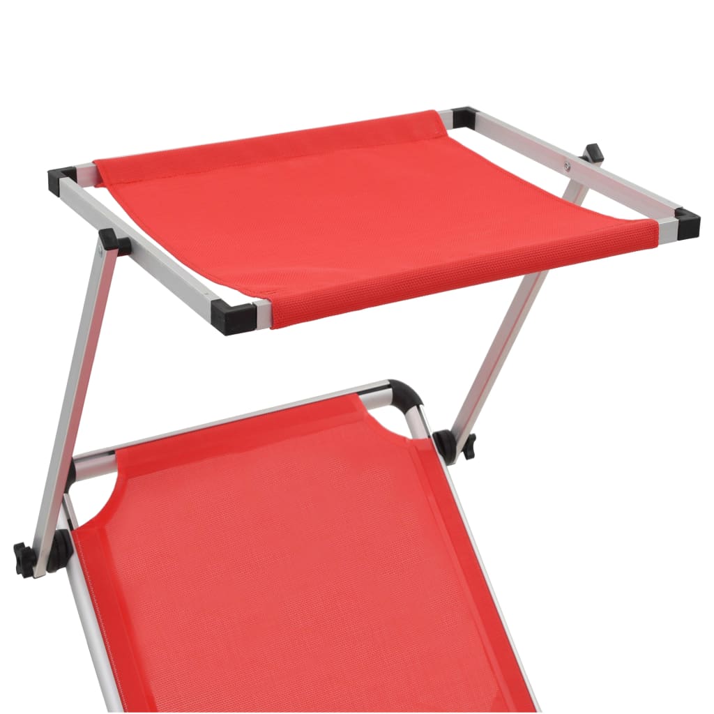 Chaises longues pliables et toit 2pcs Aluminium textilène Rouge