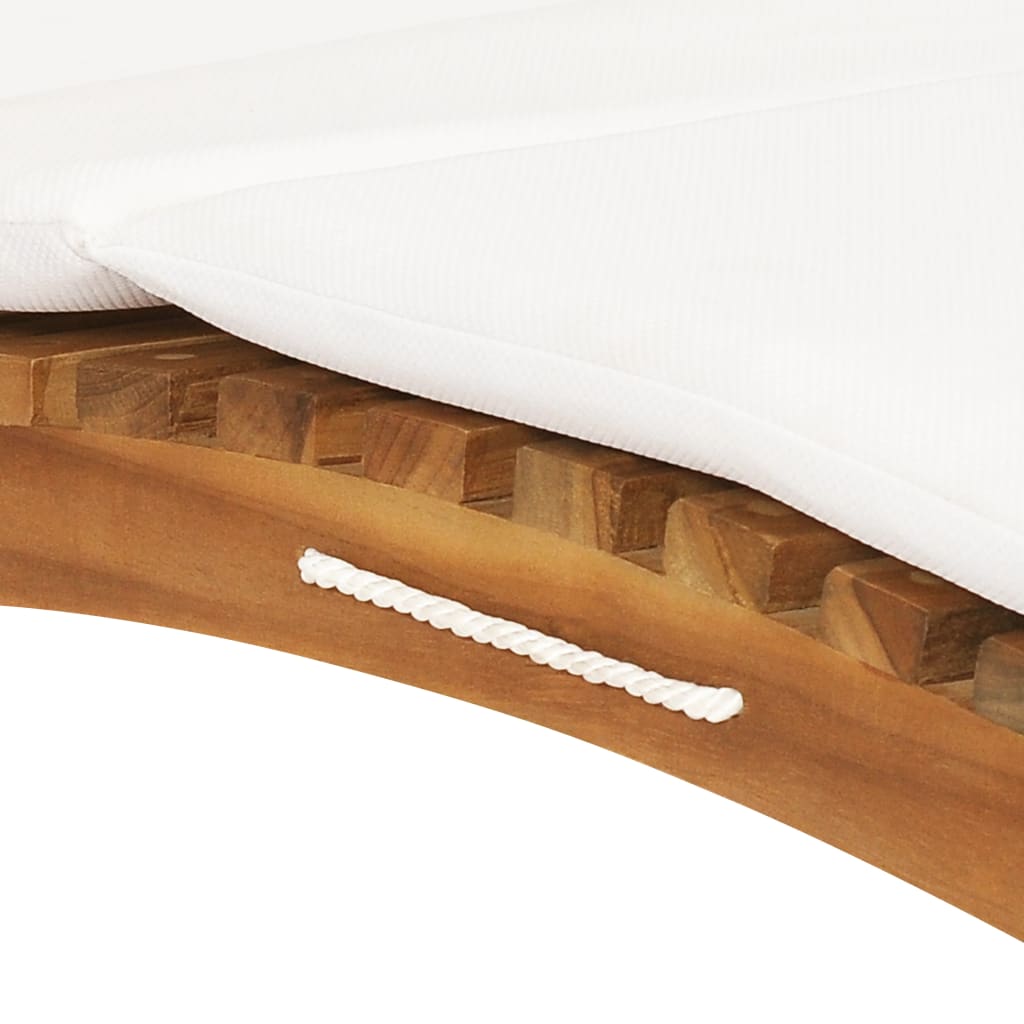 Foldable long chair with white teak wood cream cushion