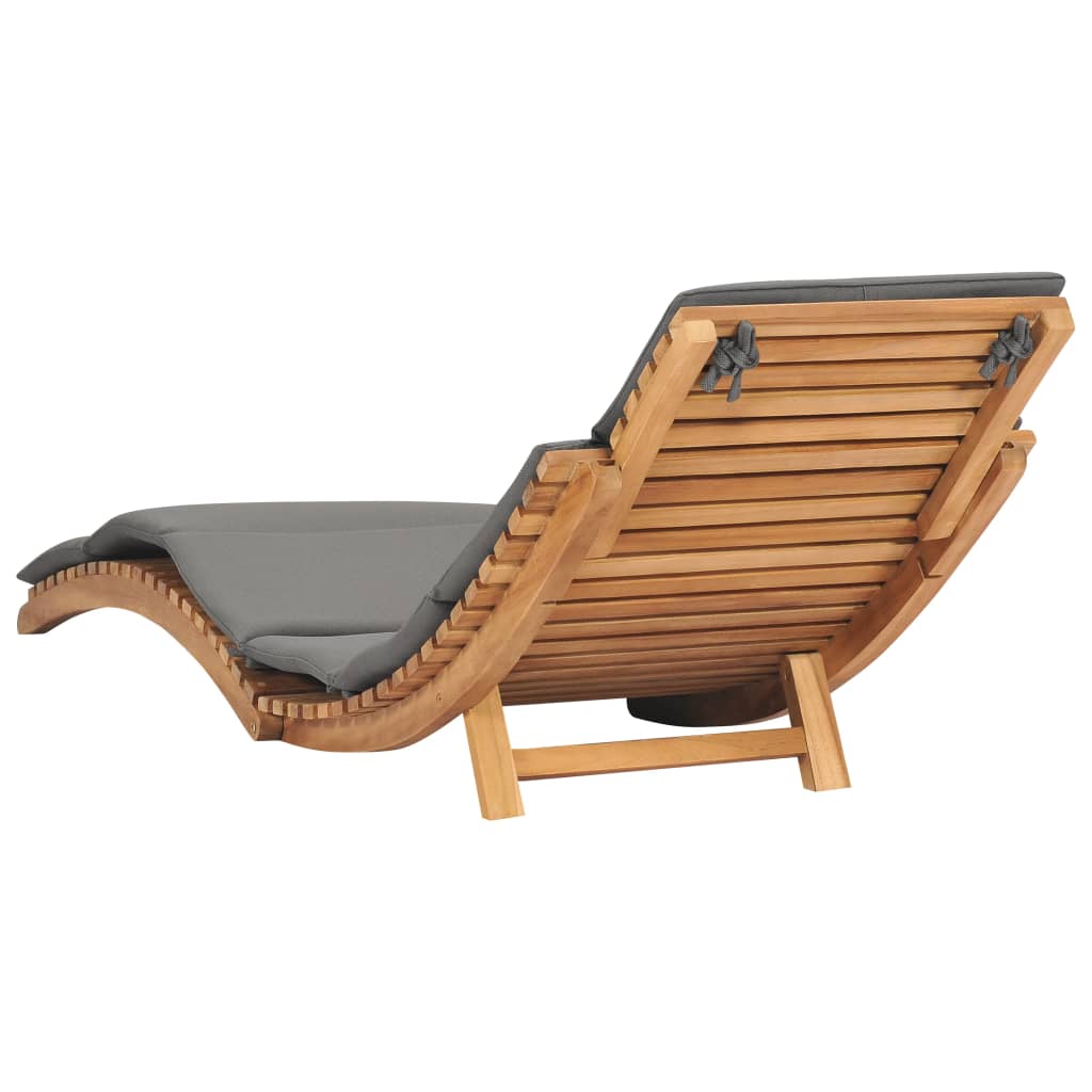 Foldable long chair with dark gray wooden cushion teak wood