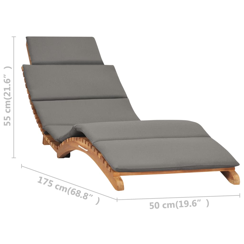 Faltbarer langer Stuhl mit dunkelgrauem Holzkissen Teakholzholz