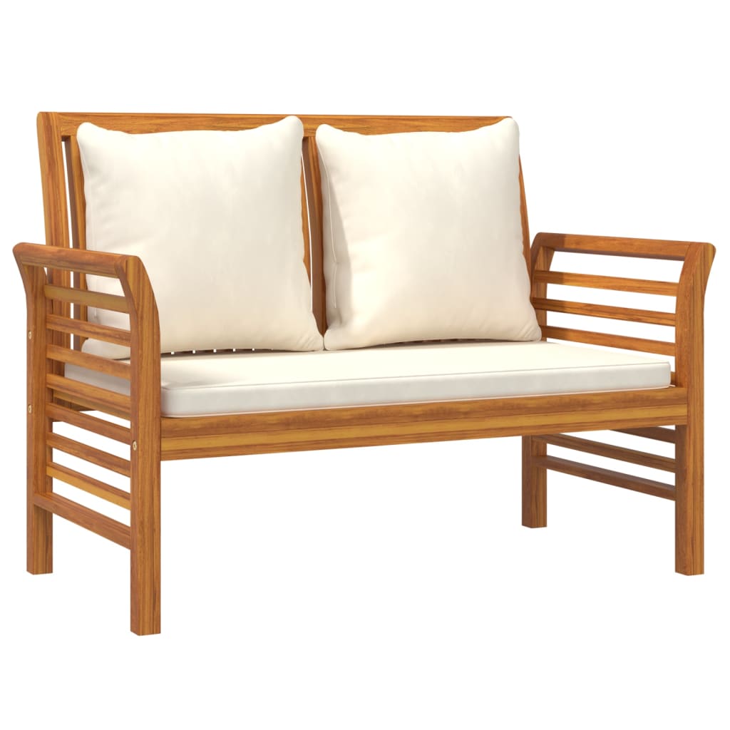 Garden furniture with white cushions 2 pcs solid wood