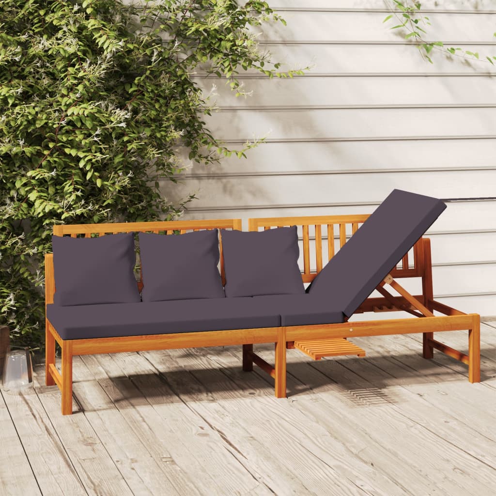 Day bed with gray cushion 200x60x75 cm Solid acacia wood