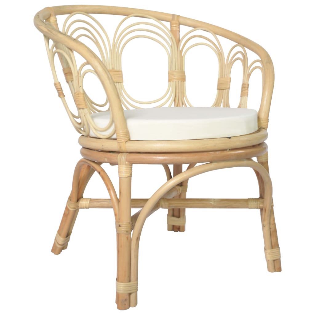 Dining room chair with natural rattan and linen cushion