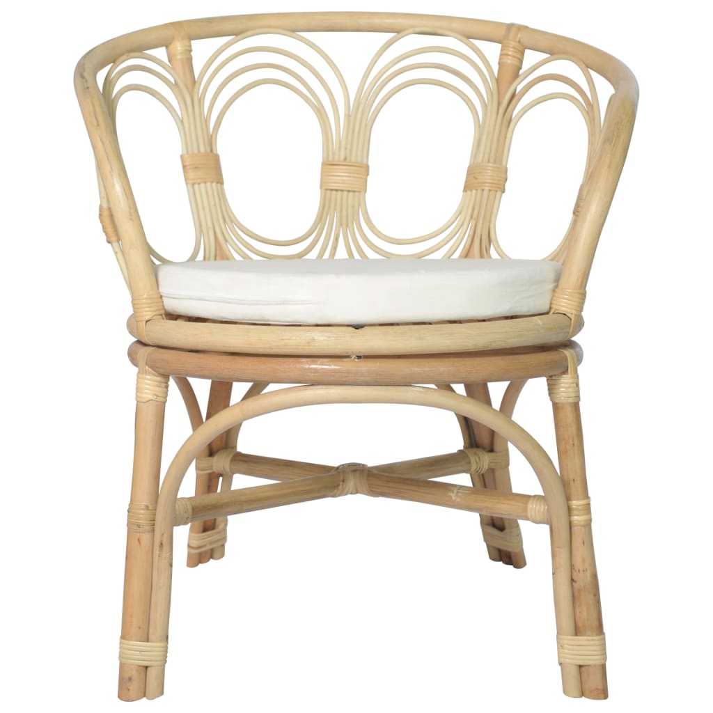 Dining room chair with natural rattan and linen cushion