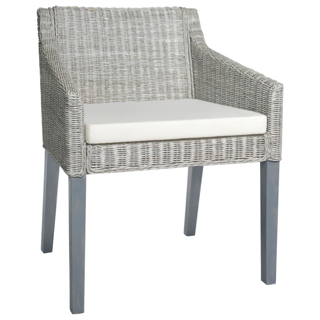 Dining chair with natural rattan gray cushion