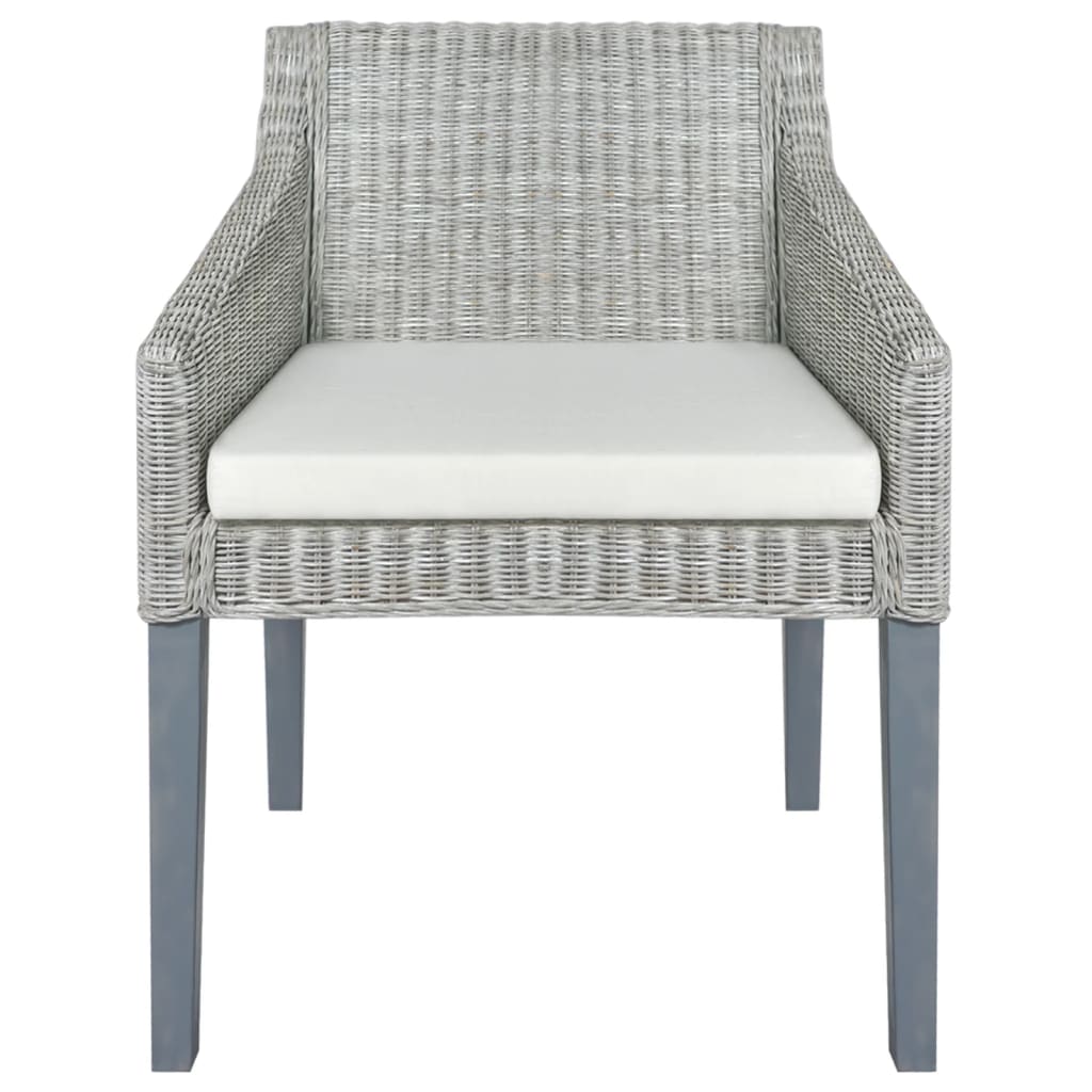 Dining chair with natural rattan gray cushion