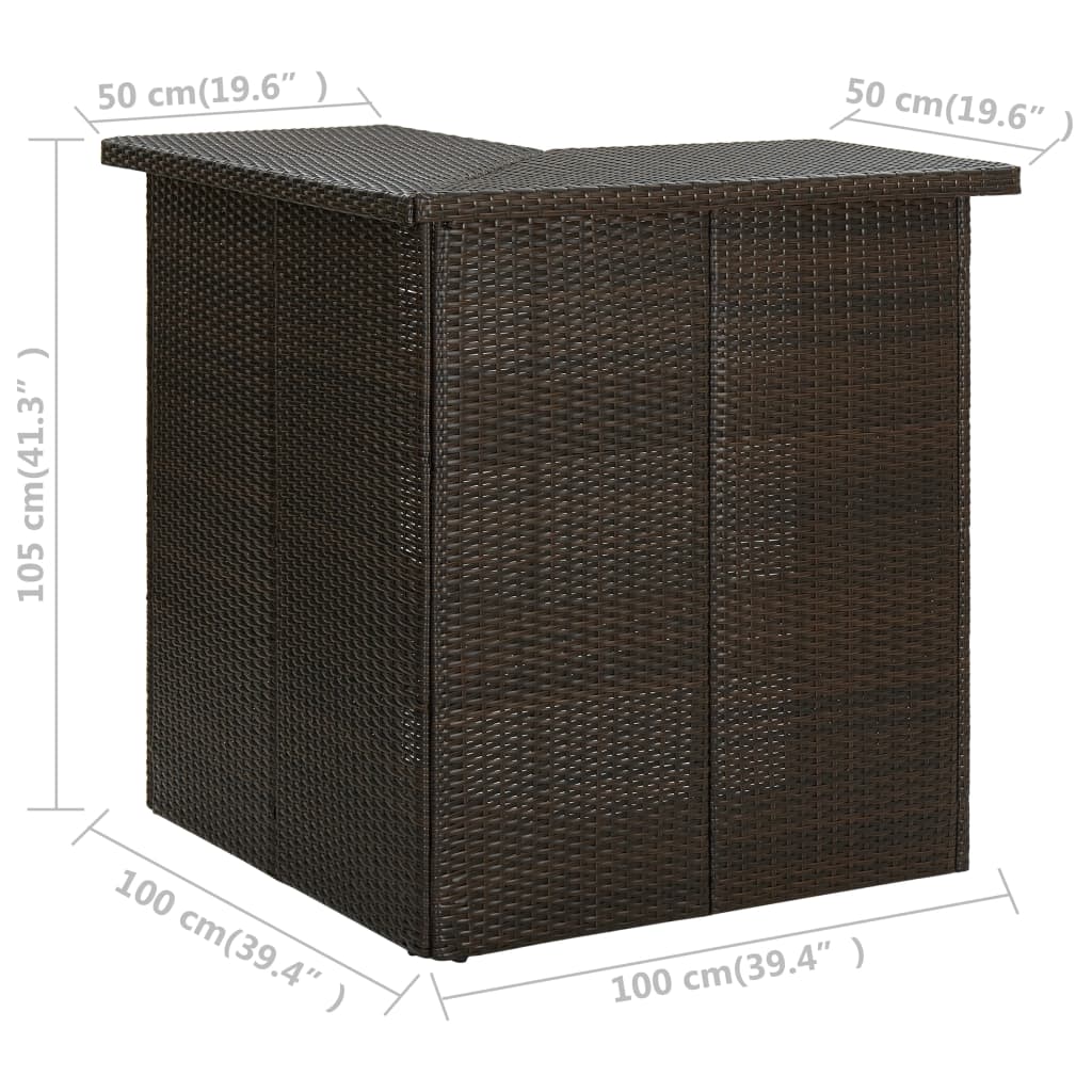 Tavolino da bar angolare Marrone 100x50x105 cm Vimini in resina