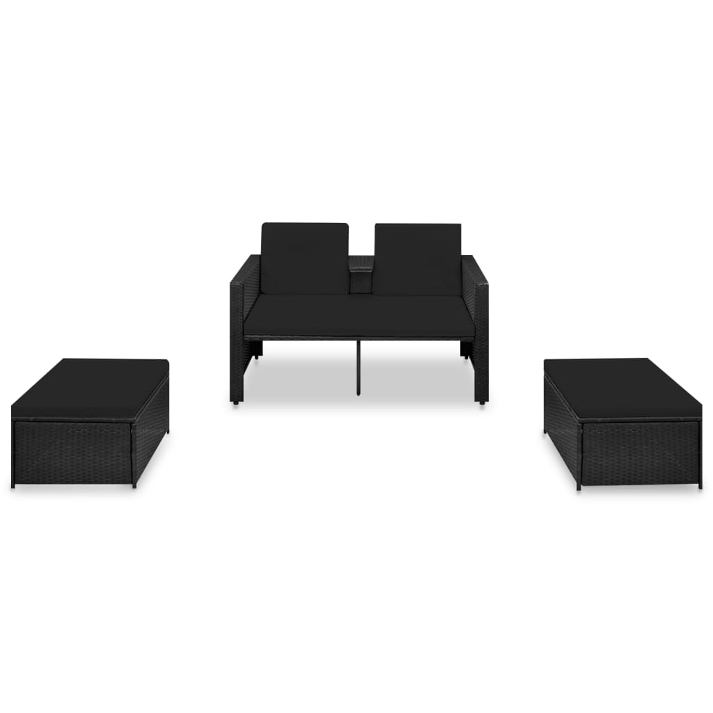 3 pcs garden furniture with black braided resin cushions