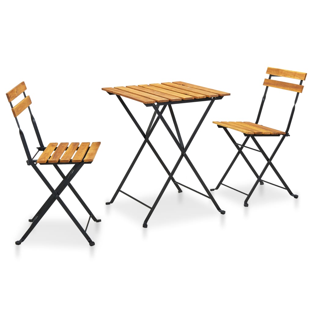 Foldable bistro furniture 3 pcs solid acacia wood