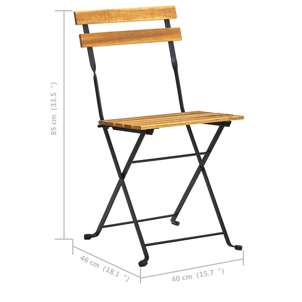 Foldable garden chairs 2 pcs steel and solid acacia wood