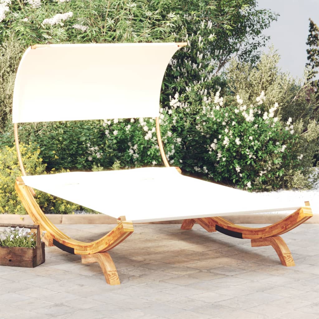 Rest bed with awning 165x203x126 cm Massive curved wood cream
