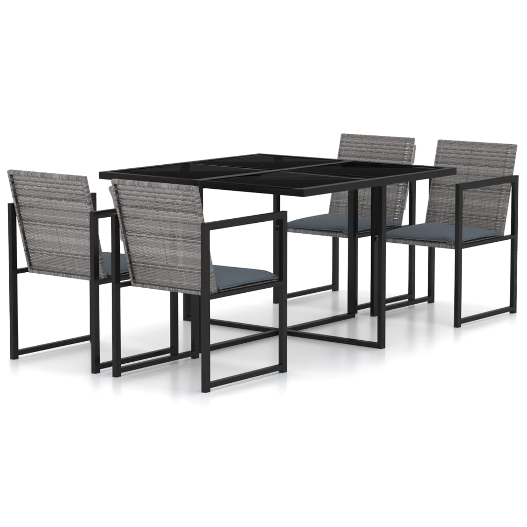 Mobilier à dîner de jardin 5pcs et coussins Résine tressée Gris