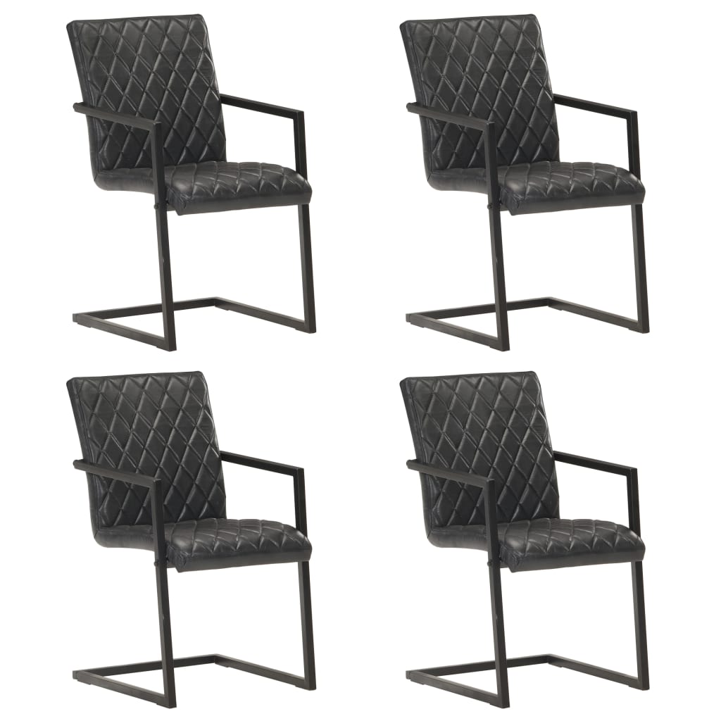 Dining chairs Cantilever Lot of 4 Black Leather True
