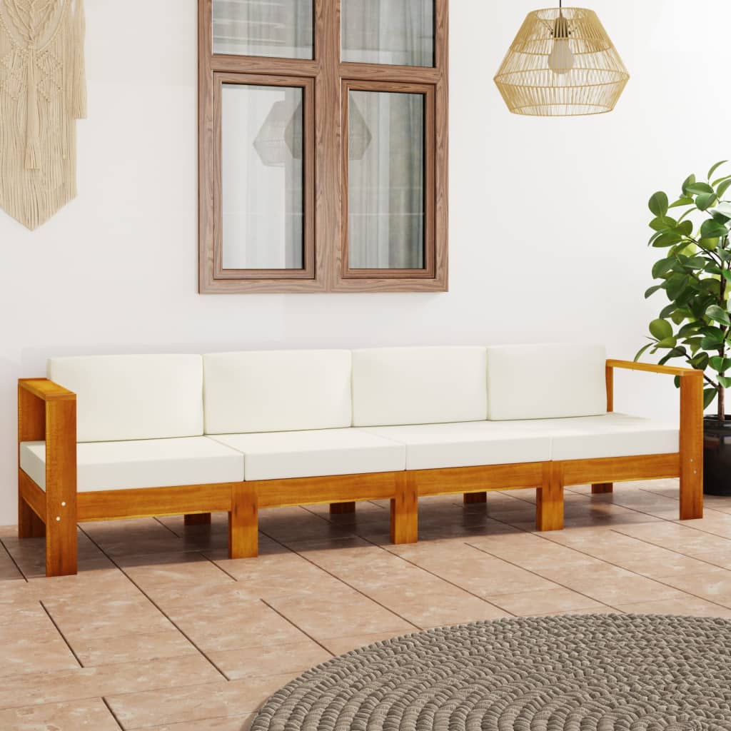4-seater garden sofa and cream white cushions Acacia wood