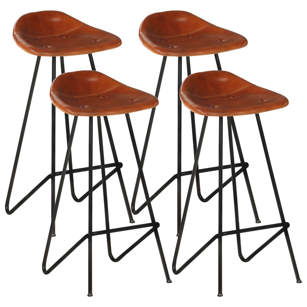 Lot bar stools of 4 real leather brown