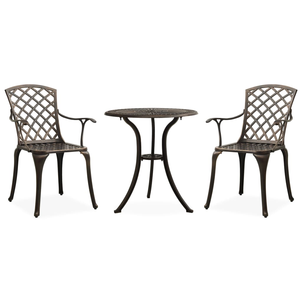 Bistro set 3 pcs aluminum flowed bronze