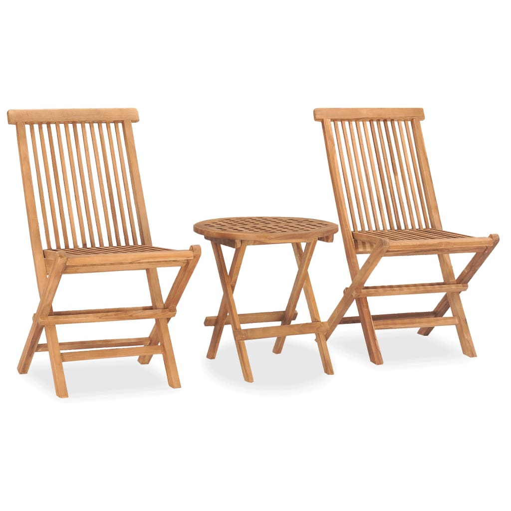 Mobilier à dîner d'extérieur pliable 3 pcs Bois solide de teck