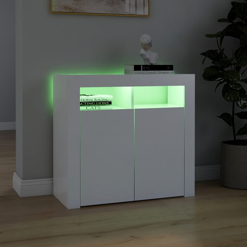 Buffet avec lumières LED Blanc 80x35x75 cm