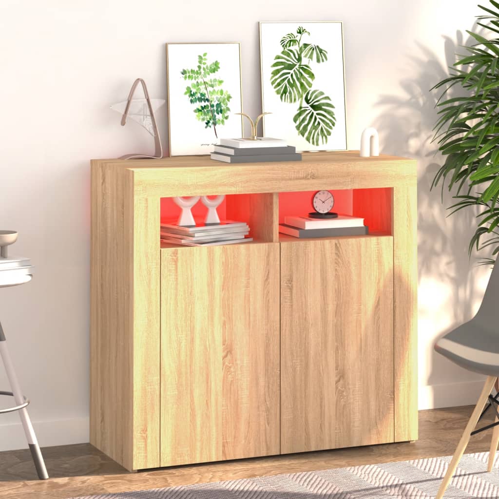 Credenza con luci LED rovere sonoma 80x35x75 cm