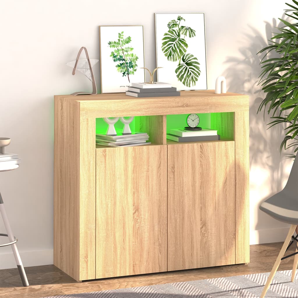 Buffet with LED Sonoma Oak Lights 80x35x75 cm