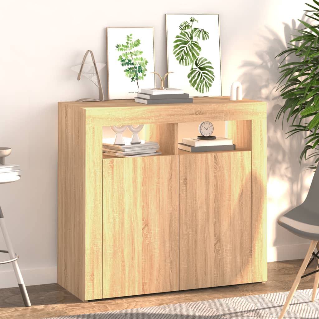 Credenza con luci LED rovere sonoma 80x35x75 cm