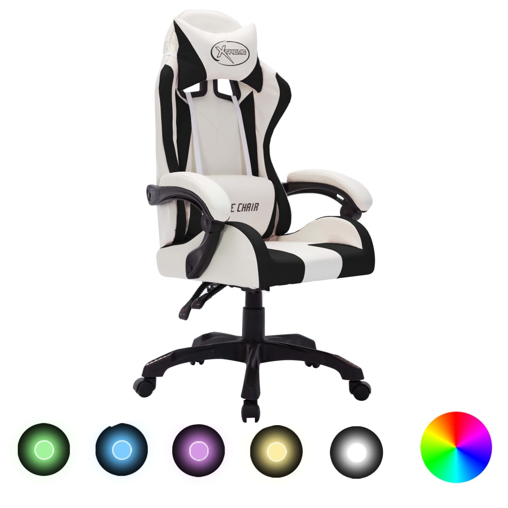 Video game armchair with white and black RGB leds.