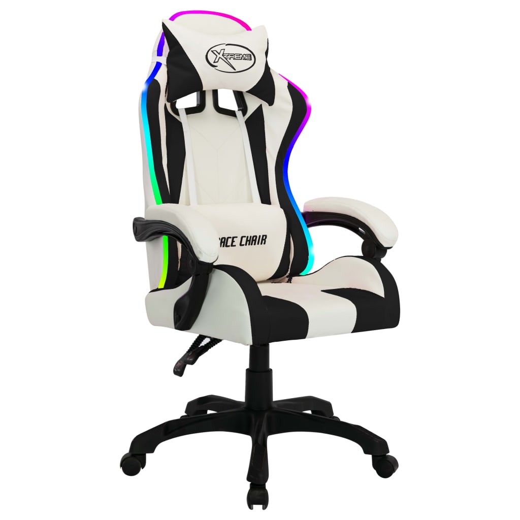 Videospiel -Sessel mit weißen und schwarzen RGB -LEDs.