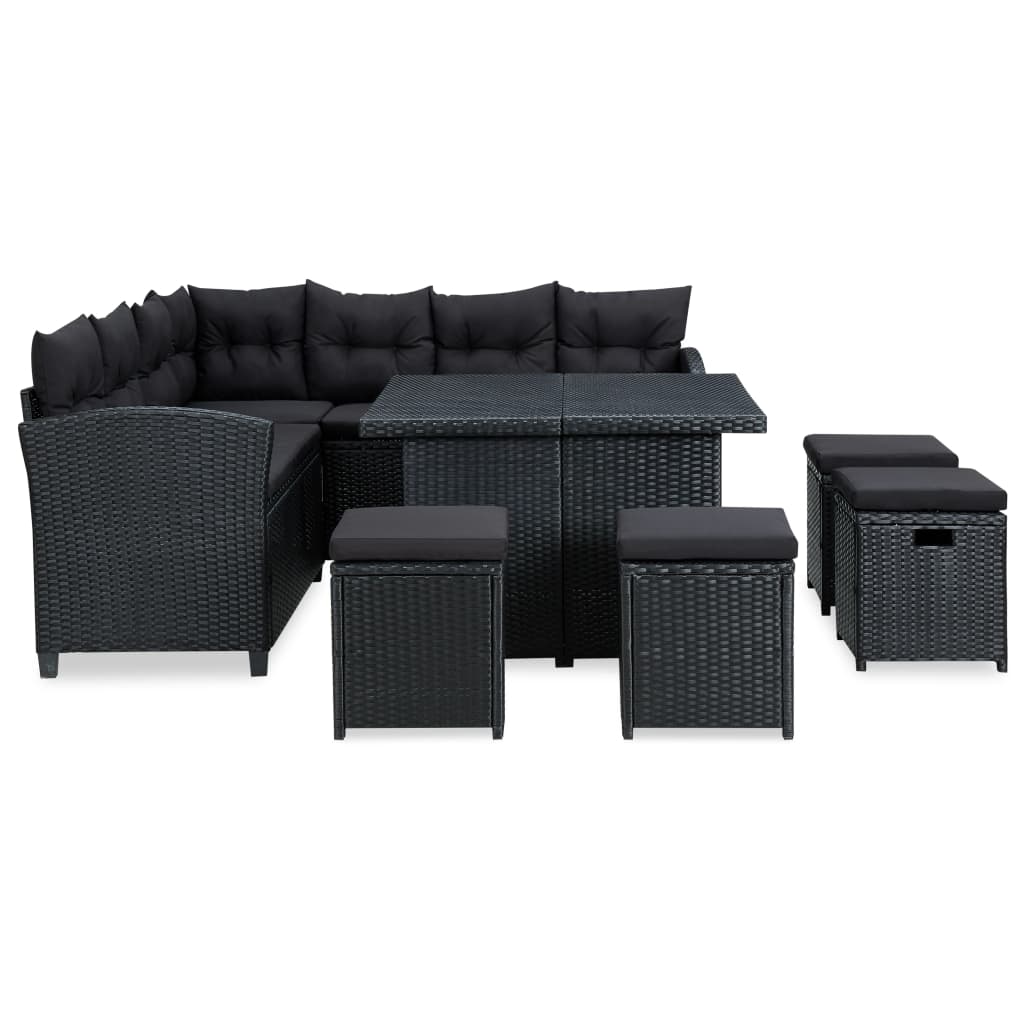 6 pcs garden furniture with black braided resin cushions