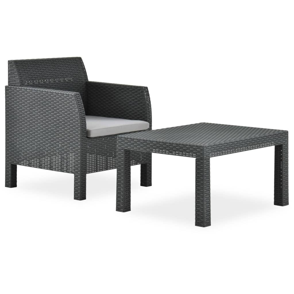 2 pcs garden furniture with anthracite pp rattan cushion