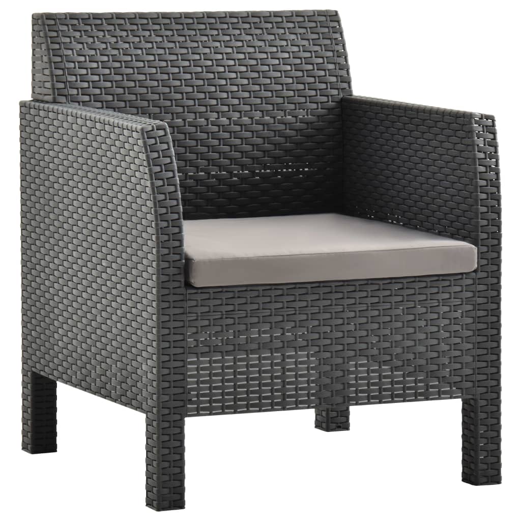 2 pcs garden furniture with anthracite pp rattan cushion