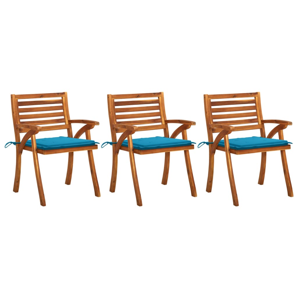 Garden dinner chairs with cushions 3 pcs solid acacia