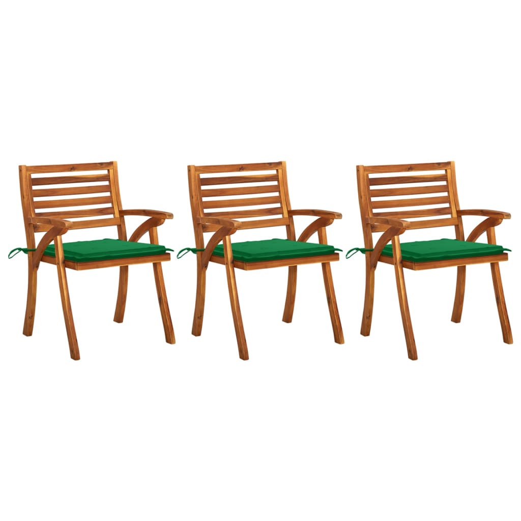 Garden dinner chairs with cushions 3 pcs solid acacia