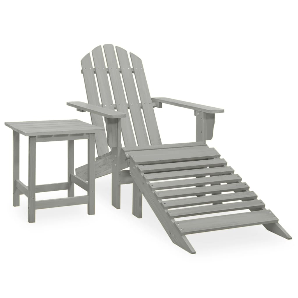 Adirondack garden chair with pouf and gray tree table