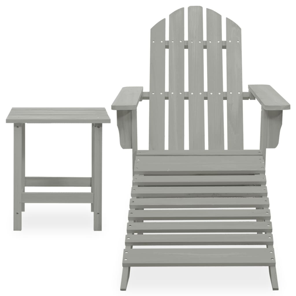 Adirondack garden chair with pouf and gray tree table