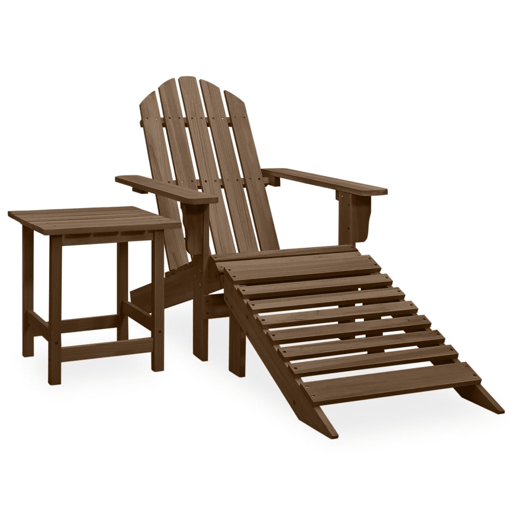 Adirondack garden chair with pouf and brown fir table