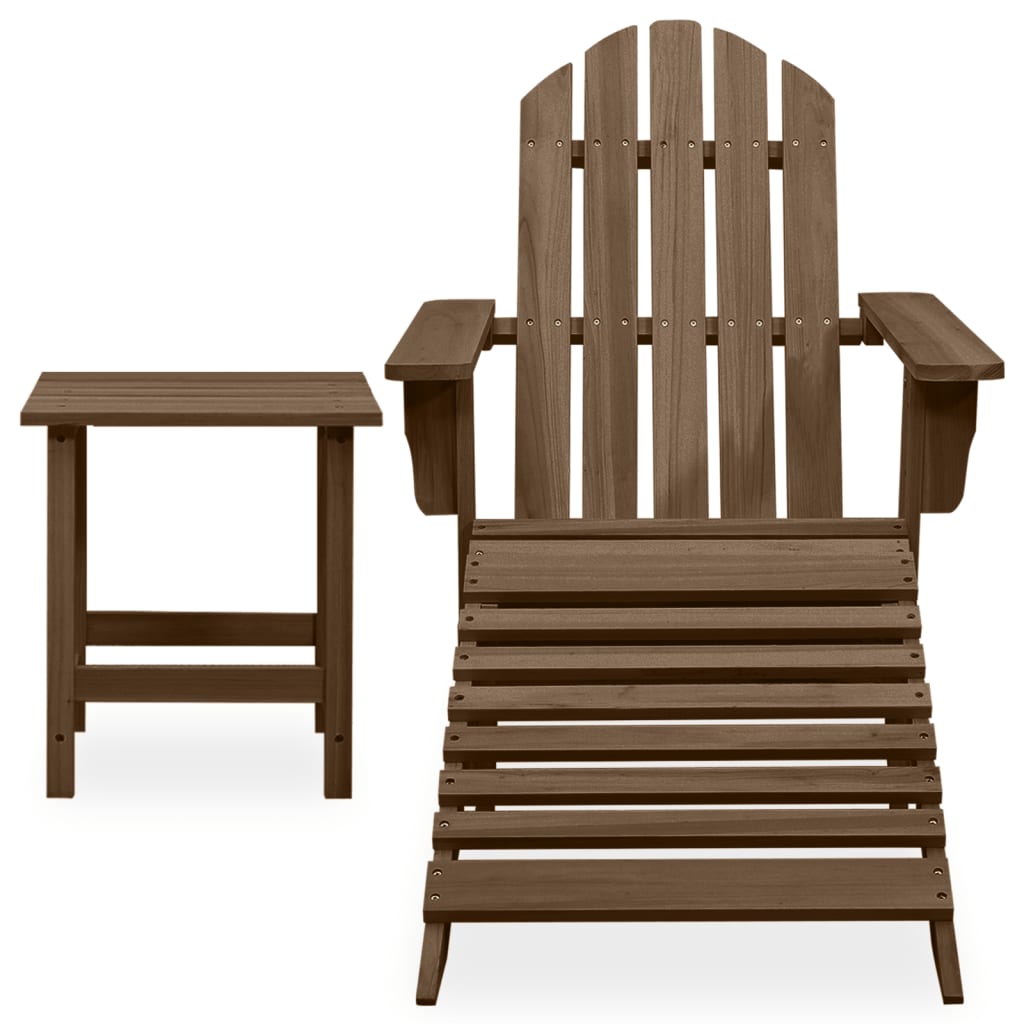 Adirondack garden chair with pouf and brown fir table