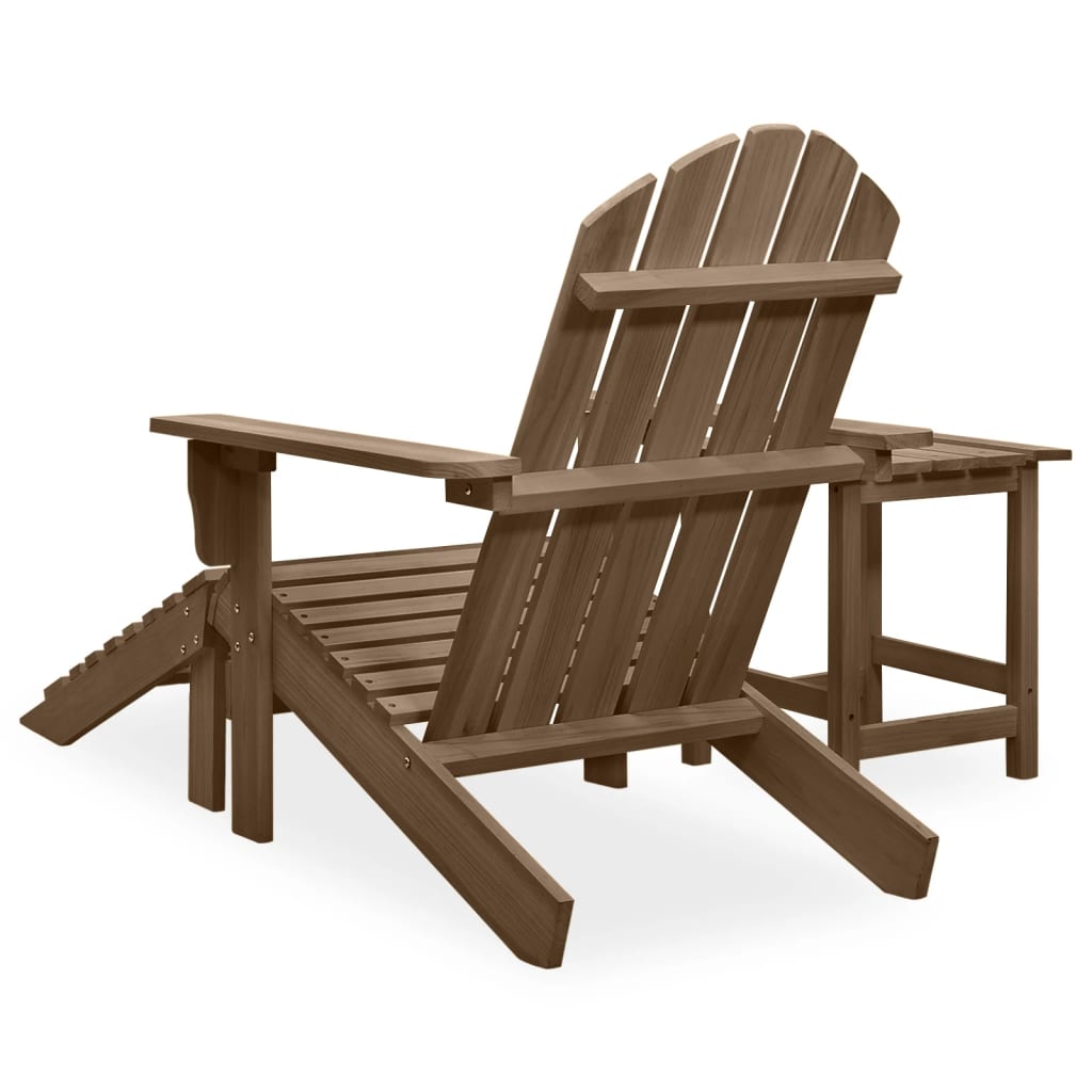 Adirondack garden chair with pouf and brown fir table