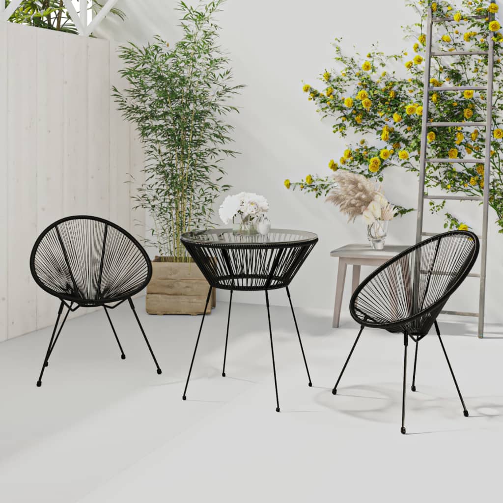 Ensemble à dîner d'extérieur 3 pcs Rotin PVC Noir